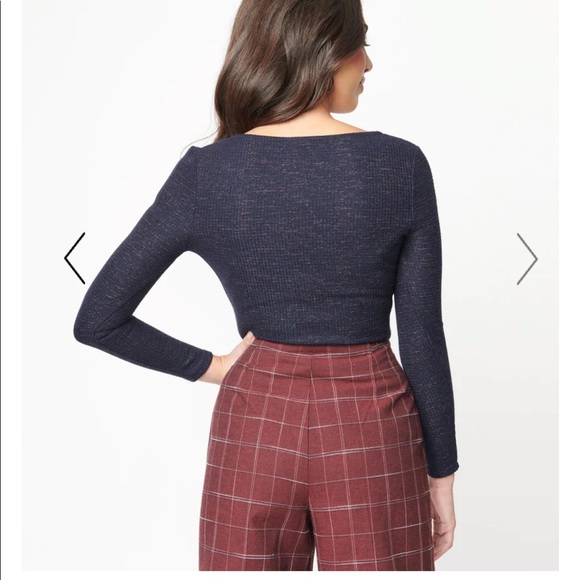 Unique Vintage Navy Blue Tweed Maxine Top - Picture 4 of 8